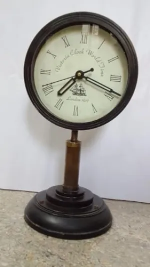 K.K Handicraft Vintage Brass & Wood Victoria World time London 1917 Table Clock for Study & Table Clock