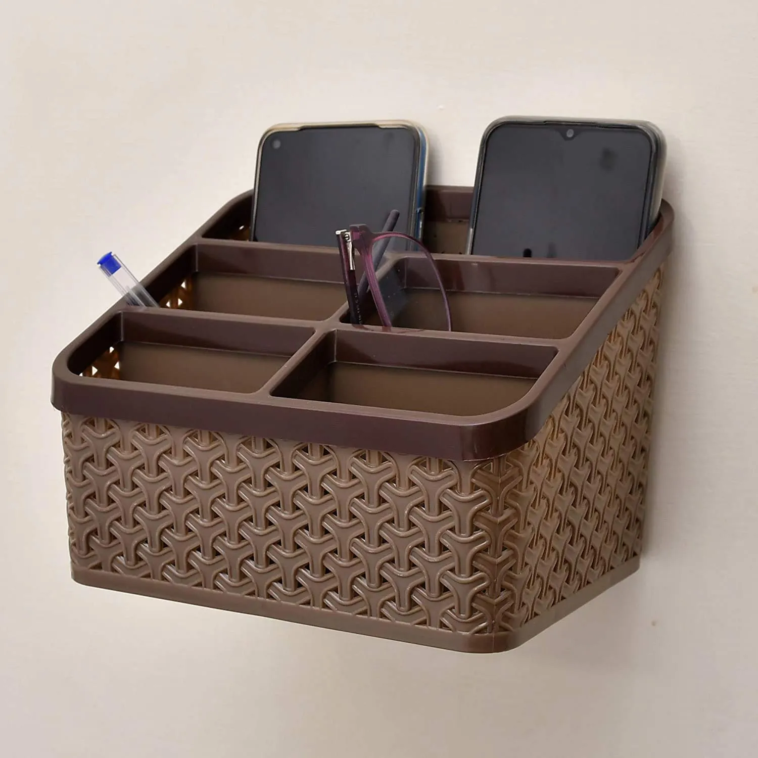 Kuber Industries Plastic Multi-Purpose Organizer|Compact Desk Makeup| Stationary Box for Case Pen Pencil Holder|Cosmetics, Size Large (Brown)