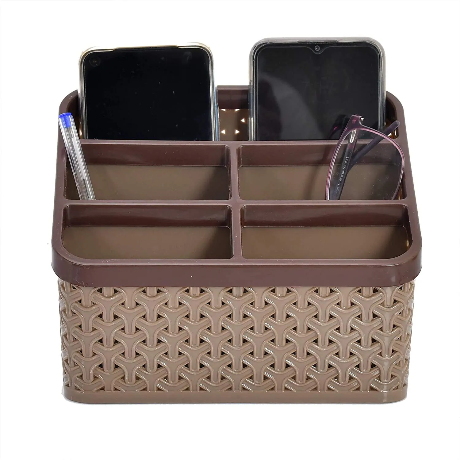 Kuber Industries Plastic Multi-Purpose Organizer|Compact Desk Makeup| Stationary Box for Case Pen Pencil Holder|Cosmetics, Size Large (Brown)