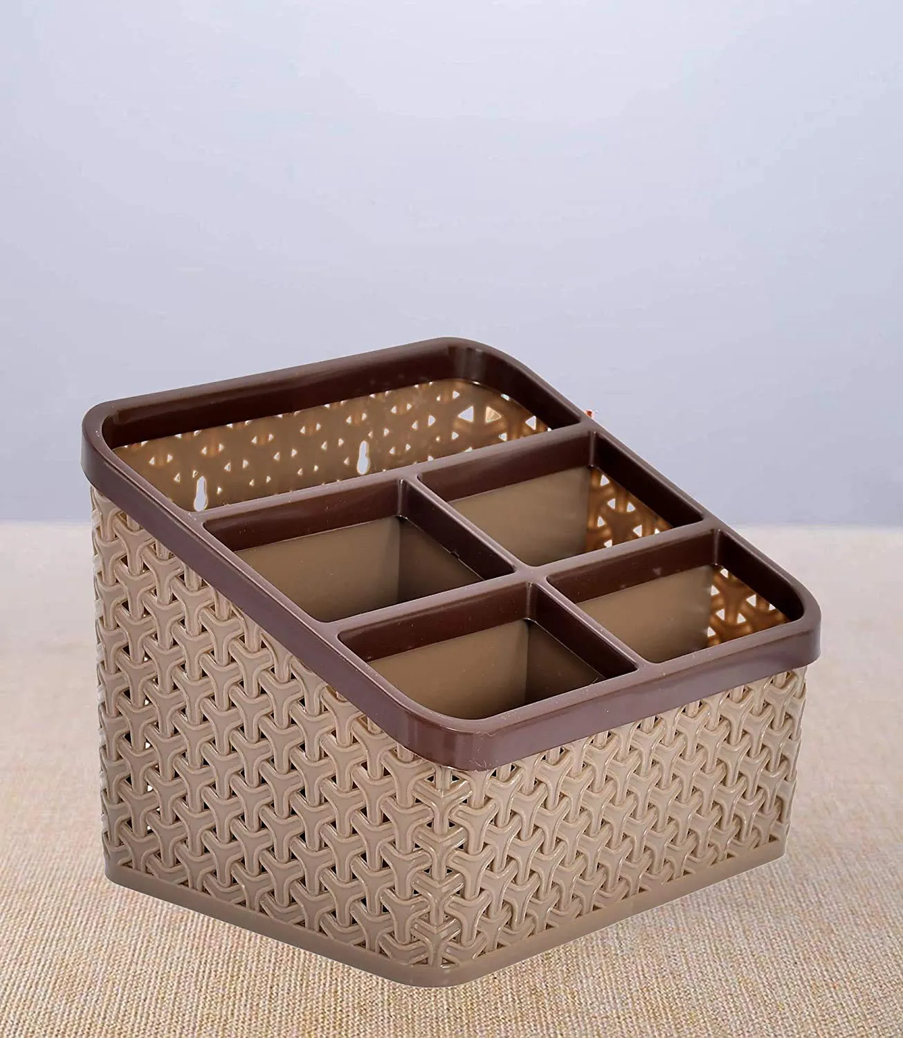Kuber Industries Plastic Multi-Purpose Organizer|Compact Desk Makeup| Stationary Box for Case Pen Pencil Holder|Cosmetics, Size Large (Brown)
