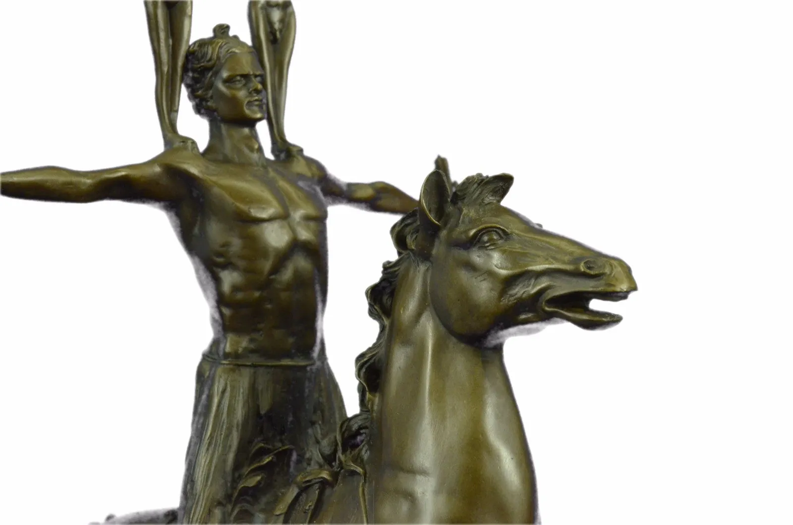 Lost Wax Nude Man Riding Horse W. angel Bronze Statue Sculpture Figure Figurine
