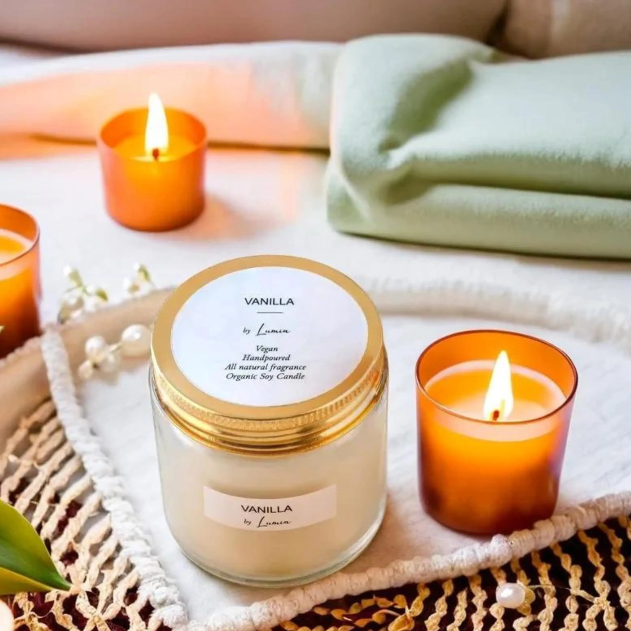 LUMIA Set of 5 Organic Scented Soy Wax Candles for Bedroom and Home | Aromatherapy | Perfect Home Gift | Eco-Friendly | Vegan | Non-Toxic | Phthalate-Free | Long-Lasting | Pack of 5 | 165 grams Each