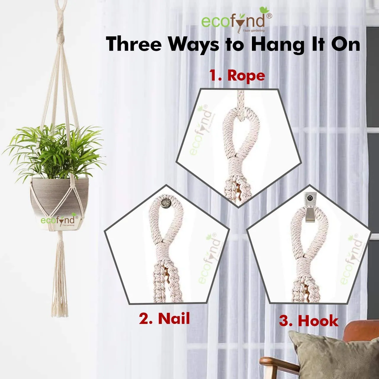 Macrame Plant Hanger with Beads (Set of 3)
