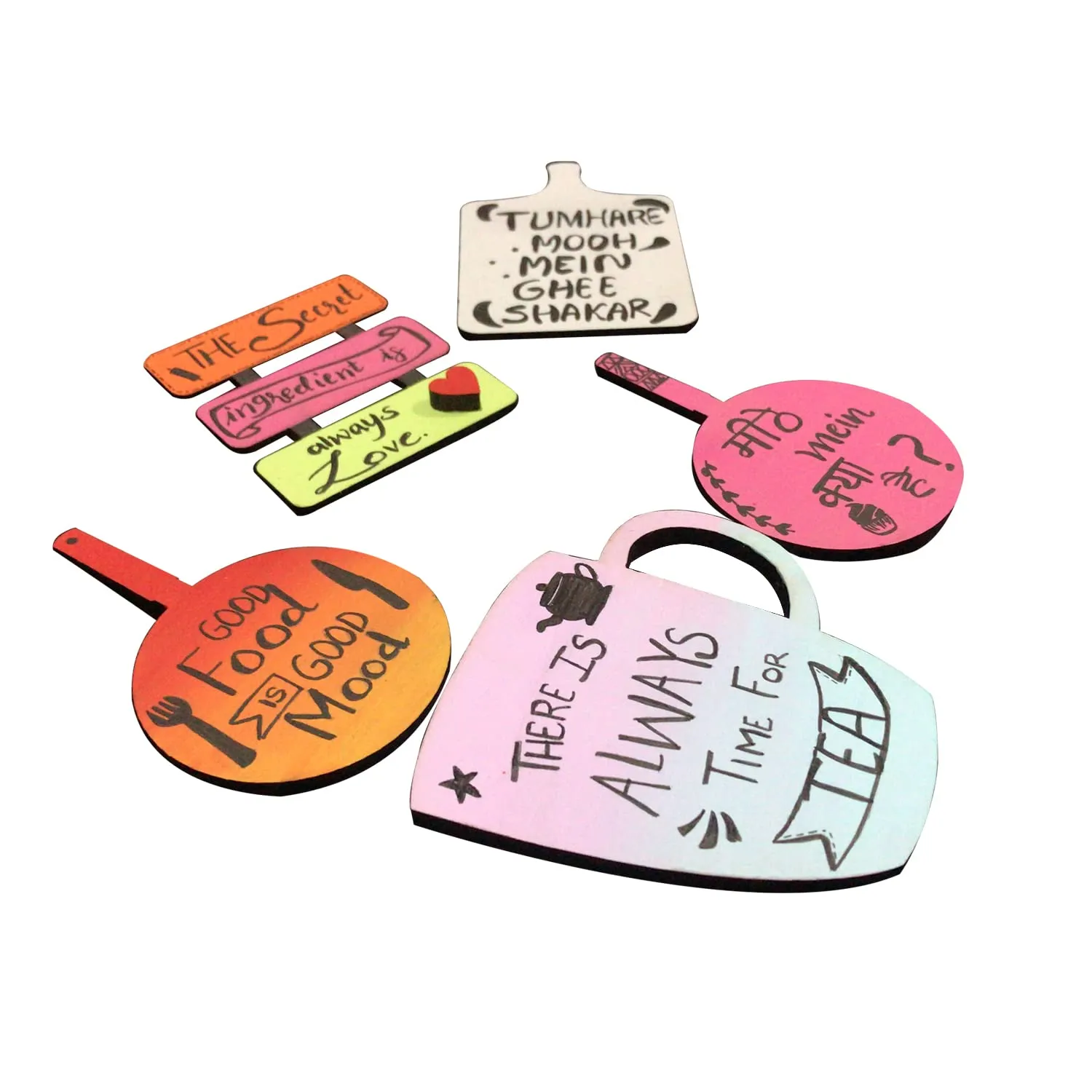 Mahanadi Wooden Handmade Designer Fridge Decorations Magnets Things for Fridge/Refrigerator Home Kitchen (Set of 13)