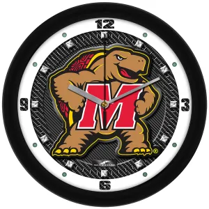 Maryland Terrapins Wall Clock - Carbon Fiber Textured