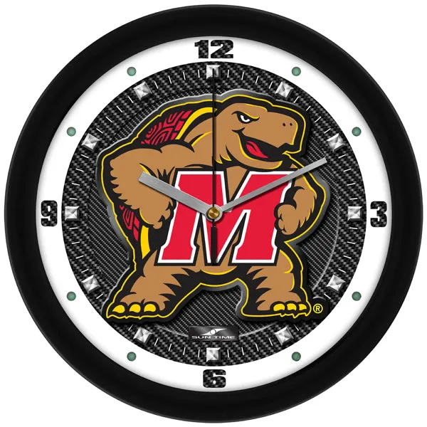 Maryland Terrapins Wall Clock - Carbon Fiber Textured