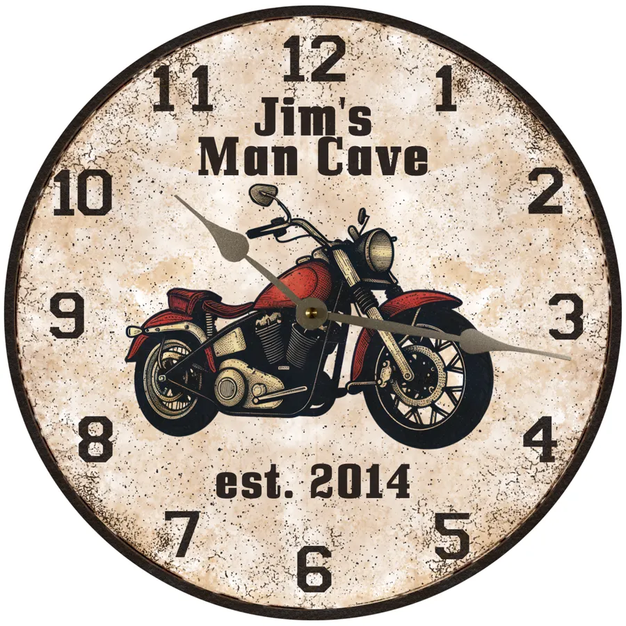 Motorcycle Clock with Custom Wording- Unique Motorcycle Clock