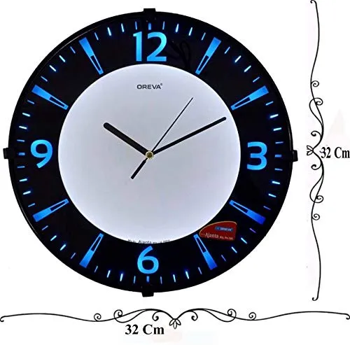 Oreva Back Light Round Plastic Analog Wall Clock (32 cm x 32 cm x 4 cm, Blue LED, AQ 1667)