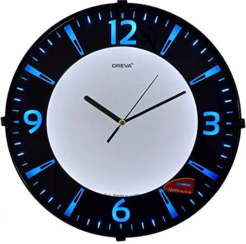 Oreva Back Light Round Plastic Analog Wall Clock (32 cm x 32 cm x 4 cm, Blue LED, AQ 1667)