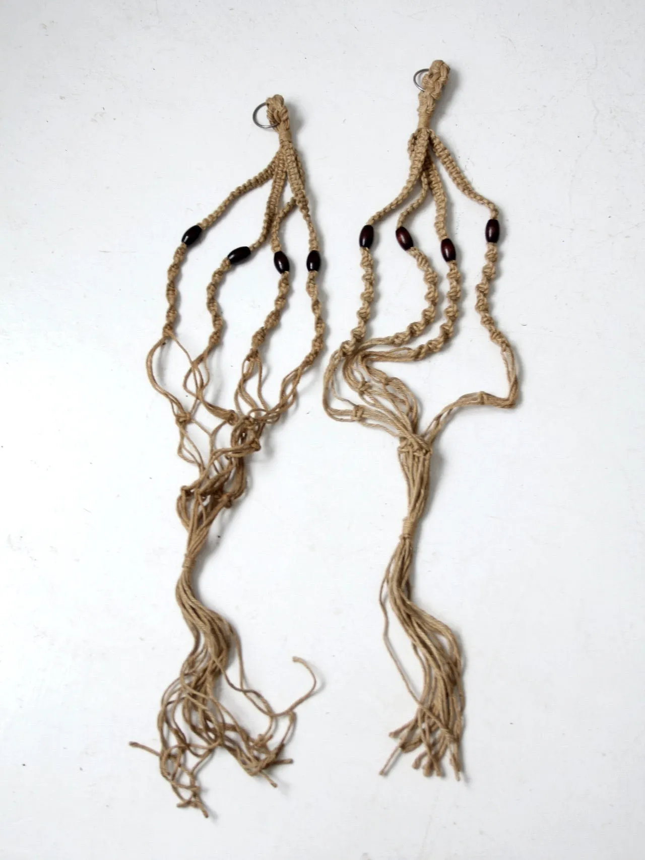 pair vintage macrame plant hangers