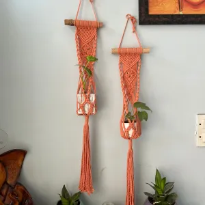 Peach Macrame Plant Holder - Set of 2