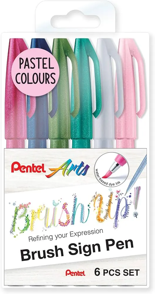 Pentel Brush Sign Pen Wallet 6 Pcs