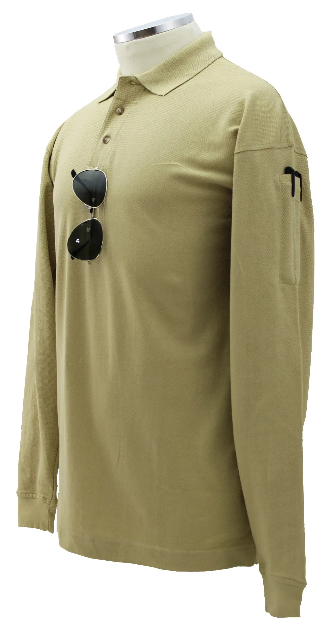 Plain Polycotton Tactical Long Sleeve Polo Shirt
