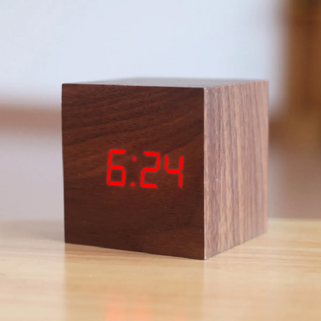Qualified Digital Wooden LED Alarm Clock Wood Retro Glow Clock Desktop Table Decor Voice Control Snooze Function Desk Tools