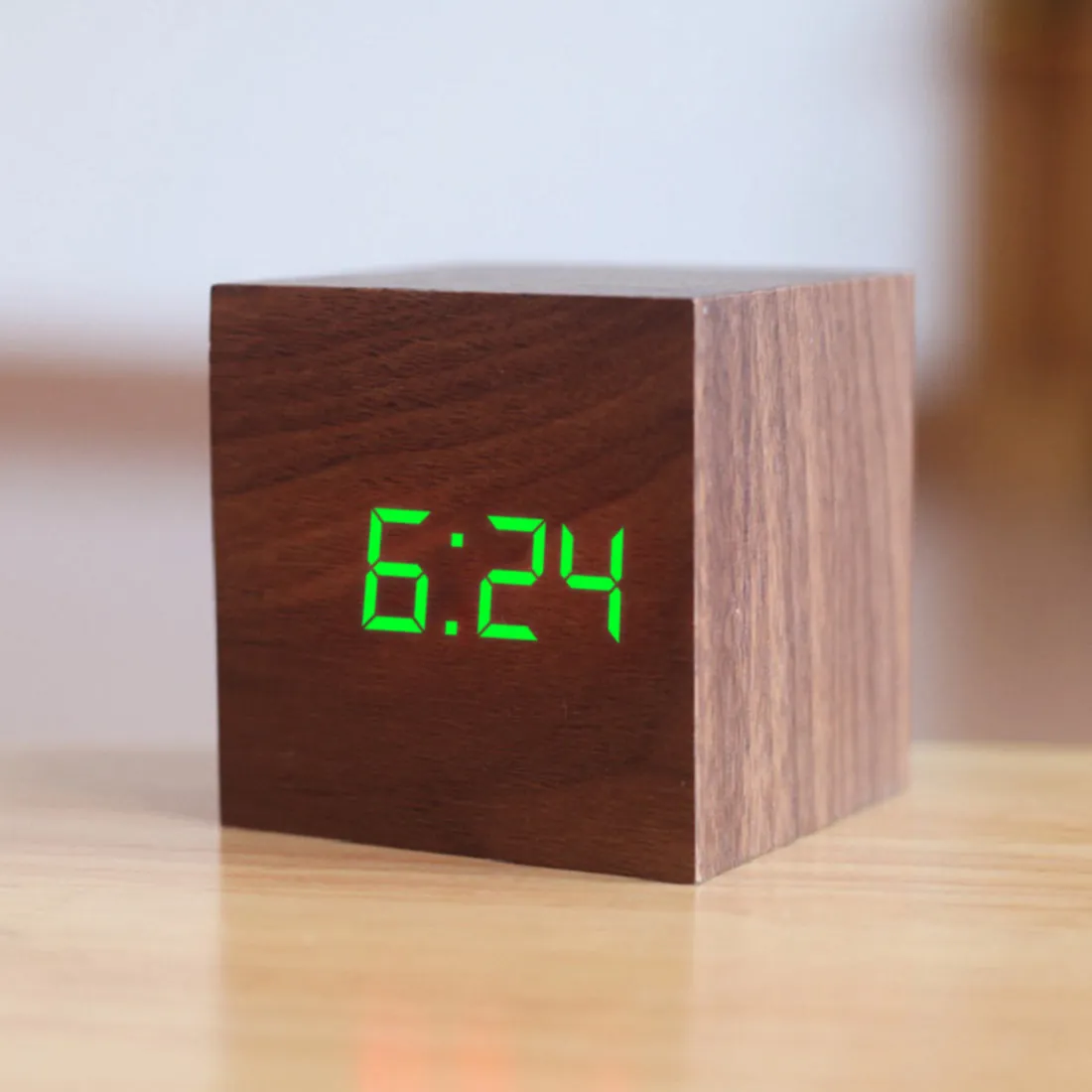 Qualified Digital Wooden LED Alarm Clock Wood Retro Glow Clock Desktop Table Decor Voice Control Snooze Function Desk Tools