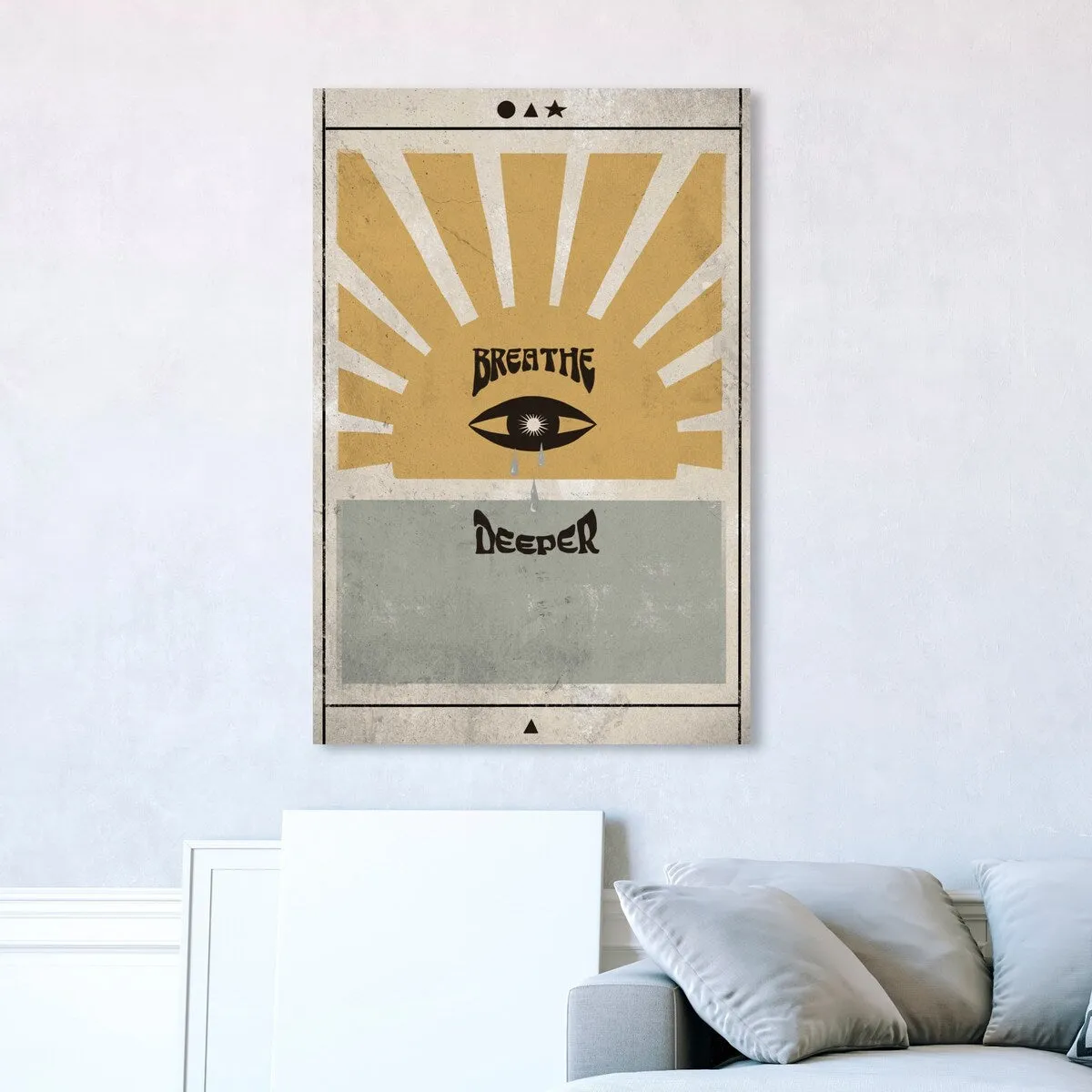 "Breathe Deeper", Breathe Evil Eye Inspiration Blue Canvas Wall Art Print for Bedroom
