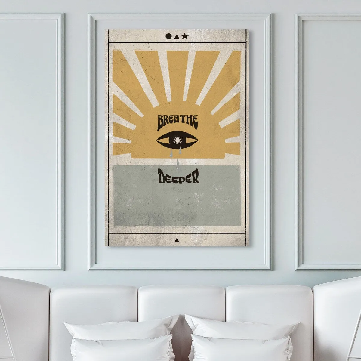 "Breathe Deeper", Breathe Evil Eye Inspiration Blue Canvas Wall Art Print for Bedroom