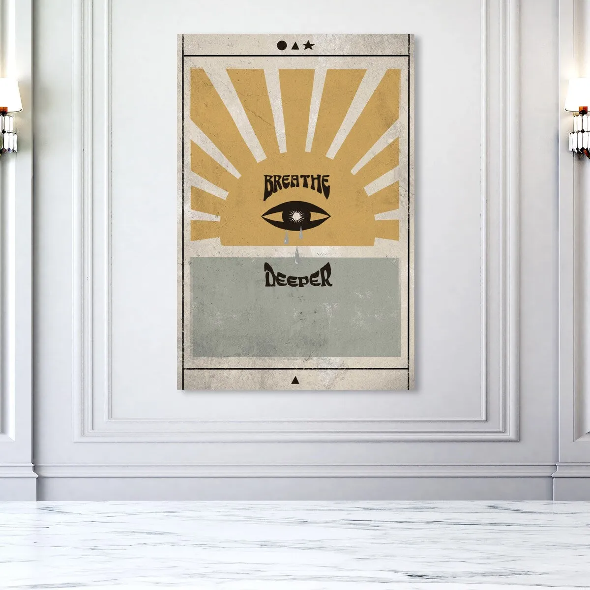 "Breathe Deeper", Breathe Evil Eye Inspiration Blue Canvas Wall Art Print for Bedroom