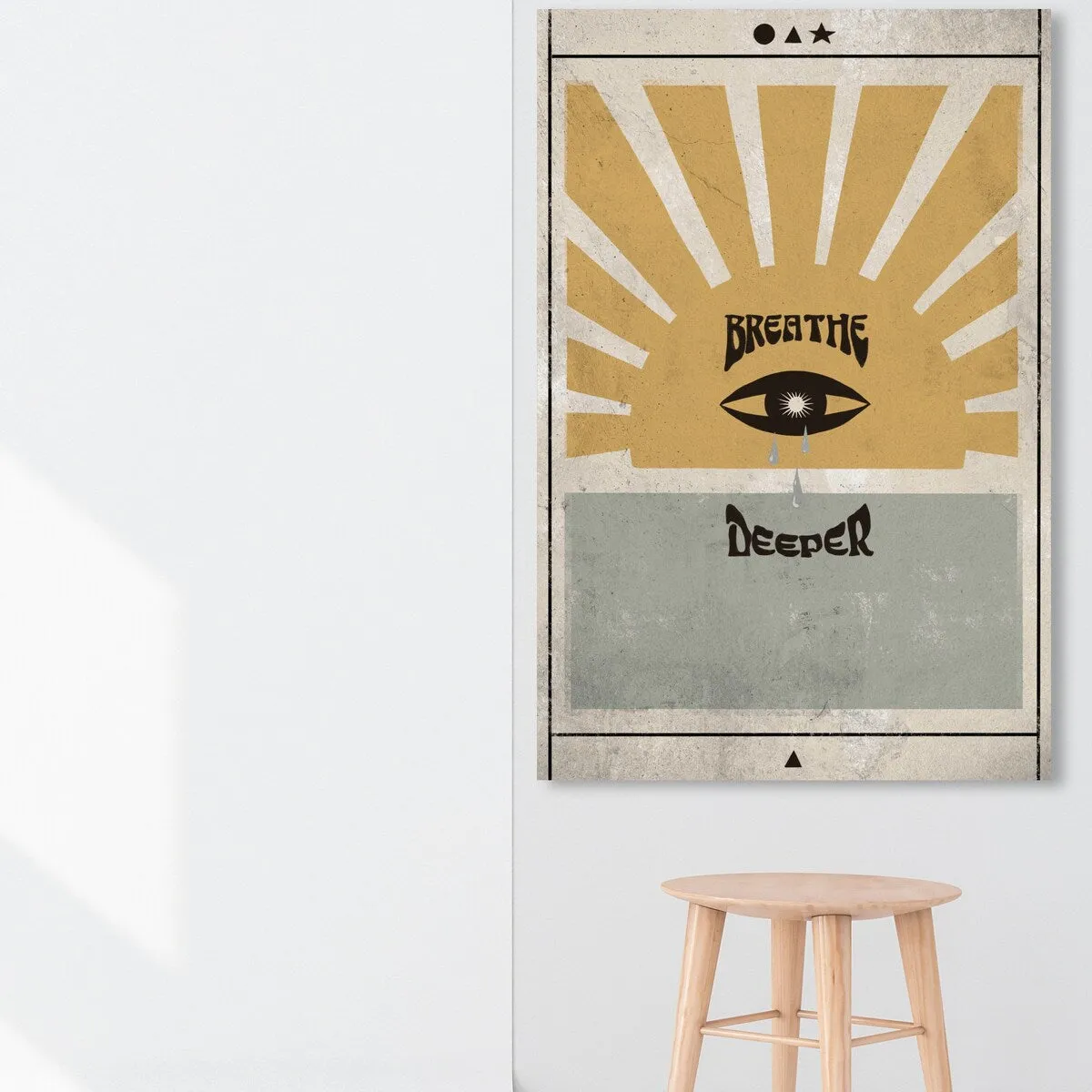 "Breathe Deeper", Breathe Evil Eye Inspiration Blue Canvas Wall Art Print for Bedroom