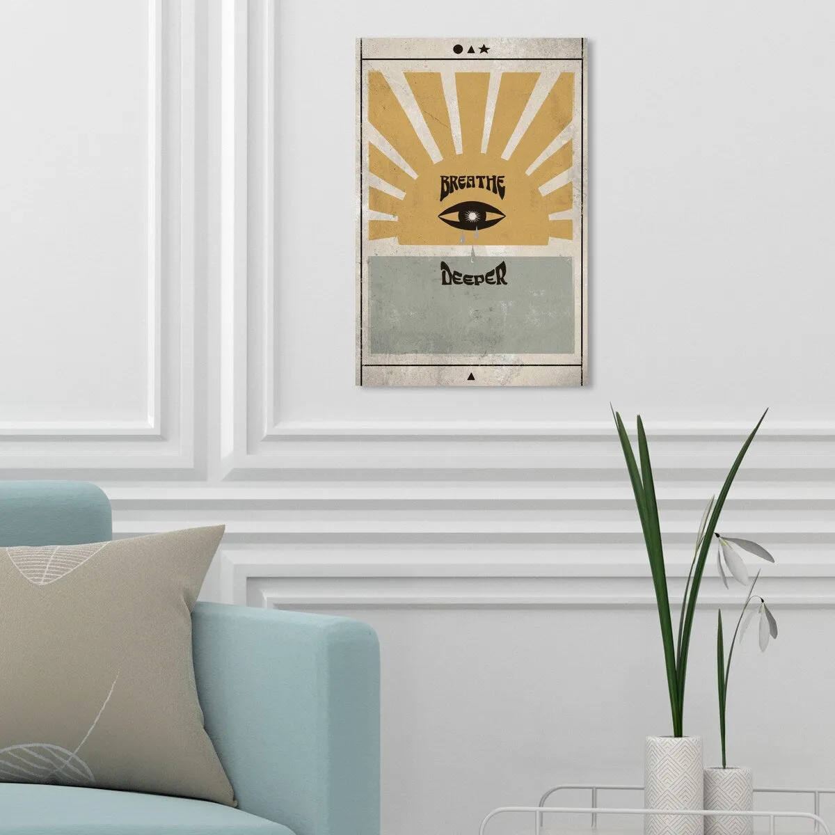 "Breathe Deeper", Breathe Evil Eye Inspiration Blue Canvas Wall Art Print for Bedroom