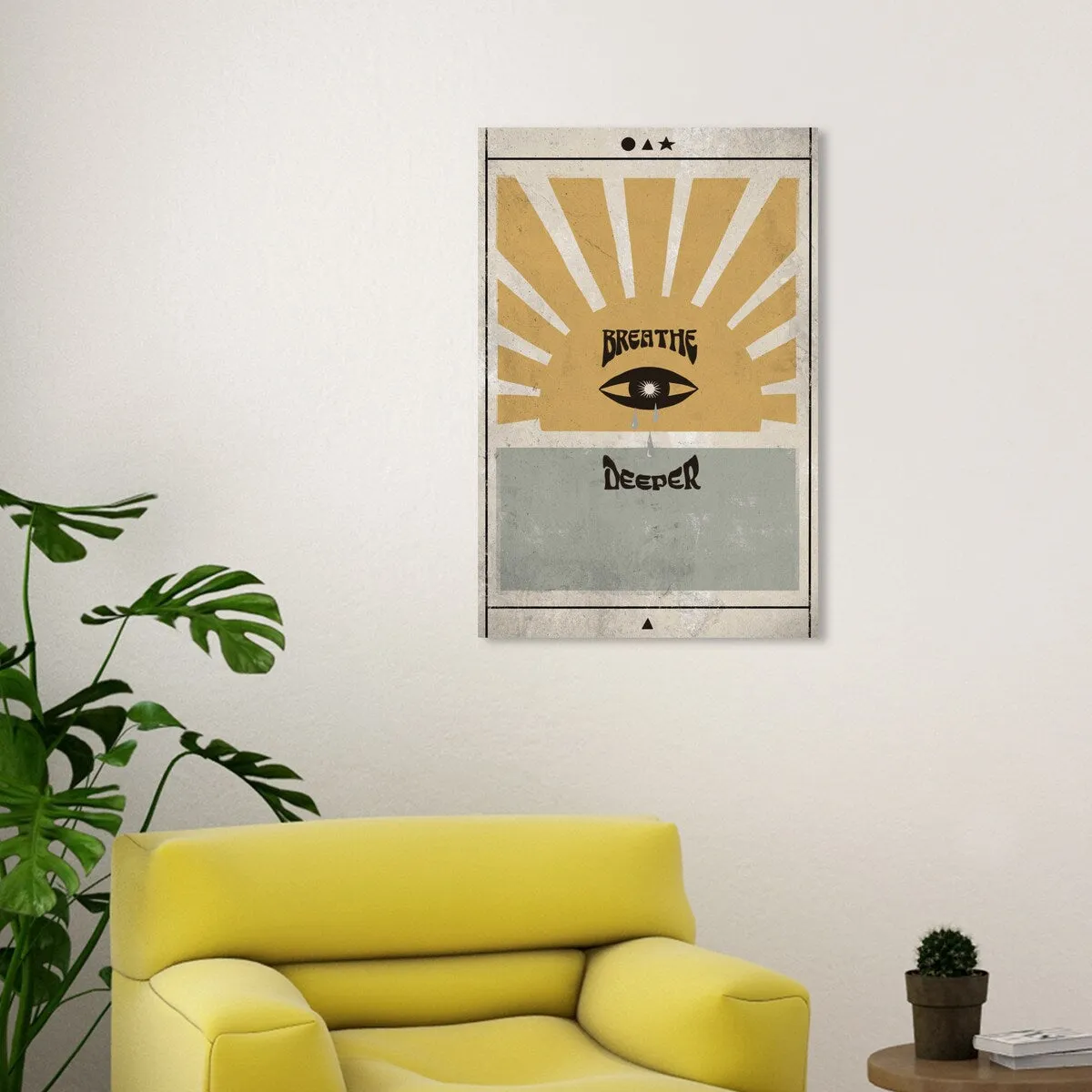 "Breathe Deeper", Breathe Evil Eye Inspiration Blue Canvas Wall Art Print for Bedroom