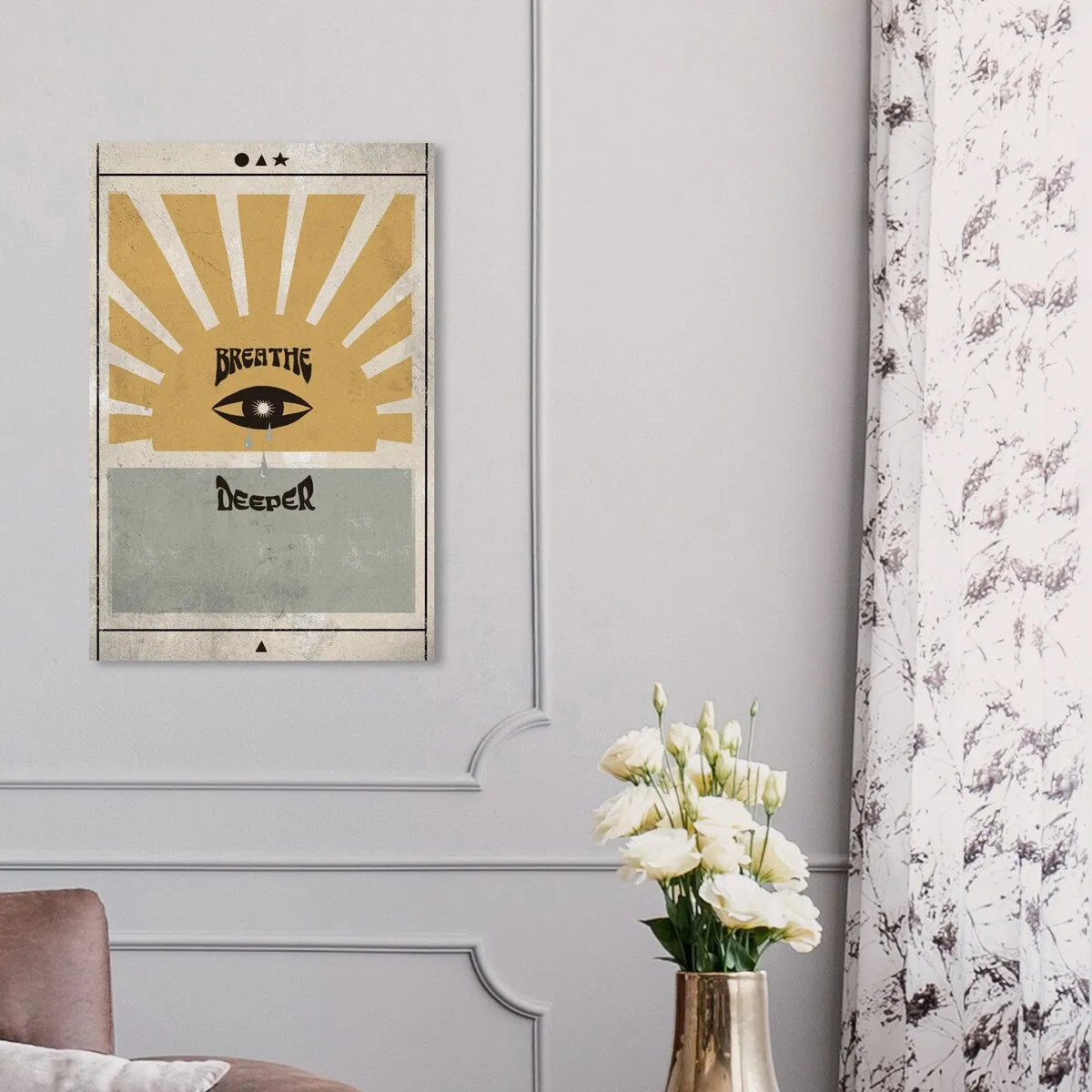 "Breathe Deeper", Breathe Evil Eye Inspiration Blue Canvas Wall Art Print for Bedroom