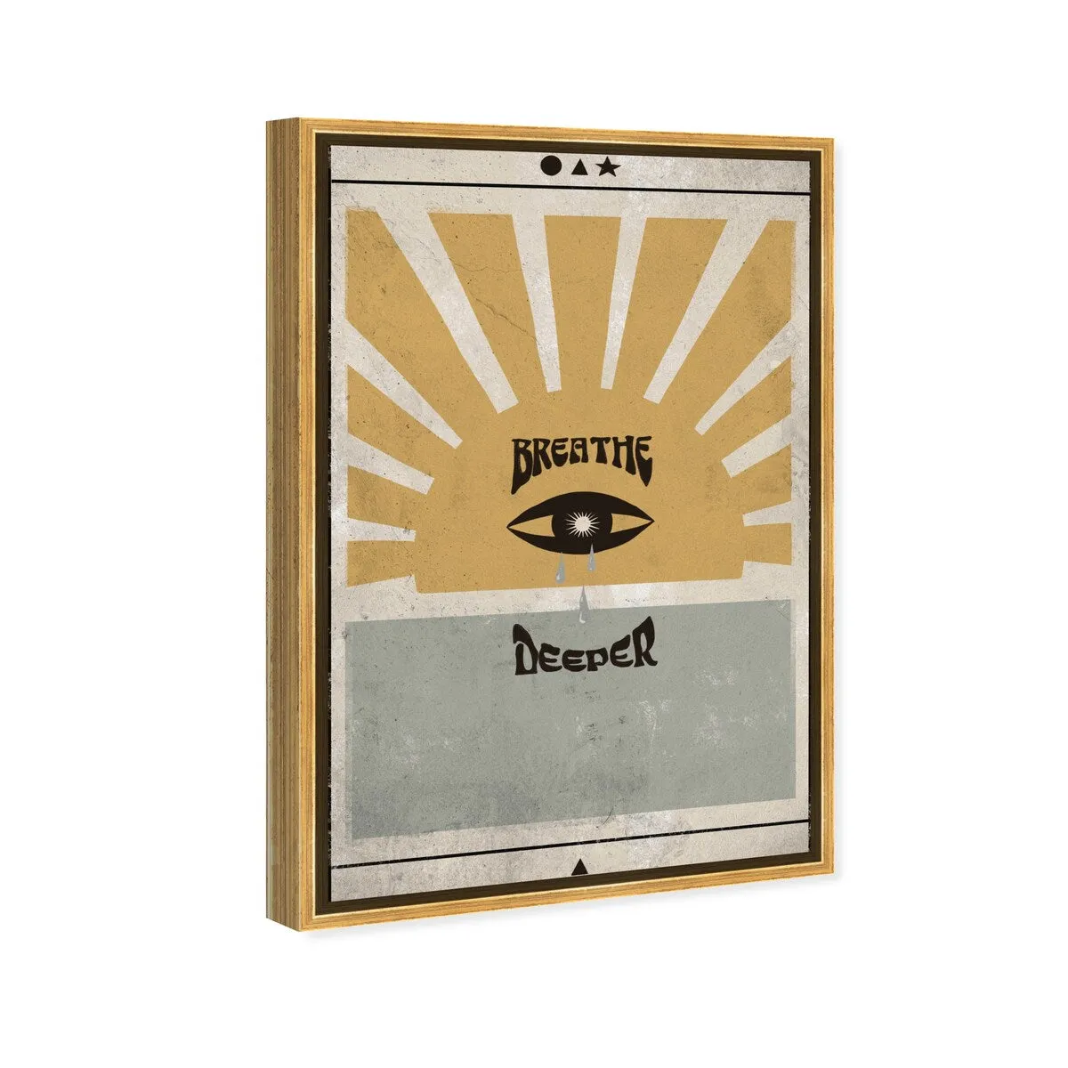 "Breathe Deeper", Breathe Evil Eye Inspiration Blue Framed Canvas Wall Art Print for Bedroom