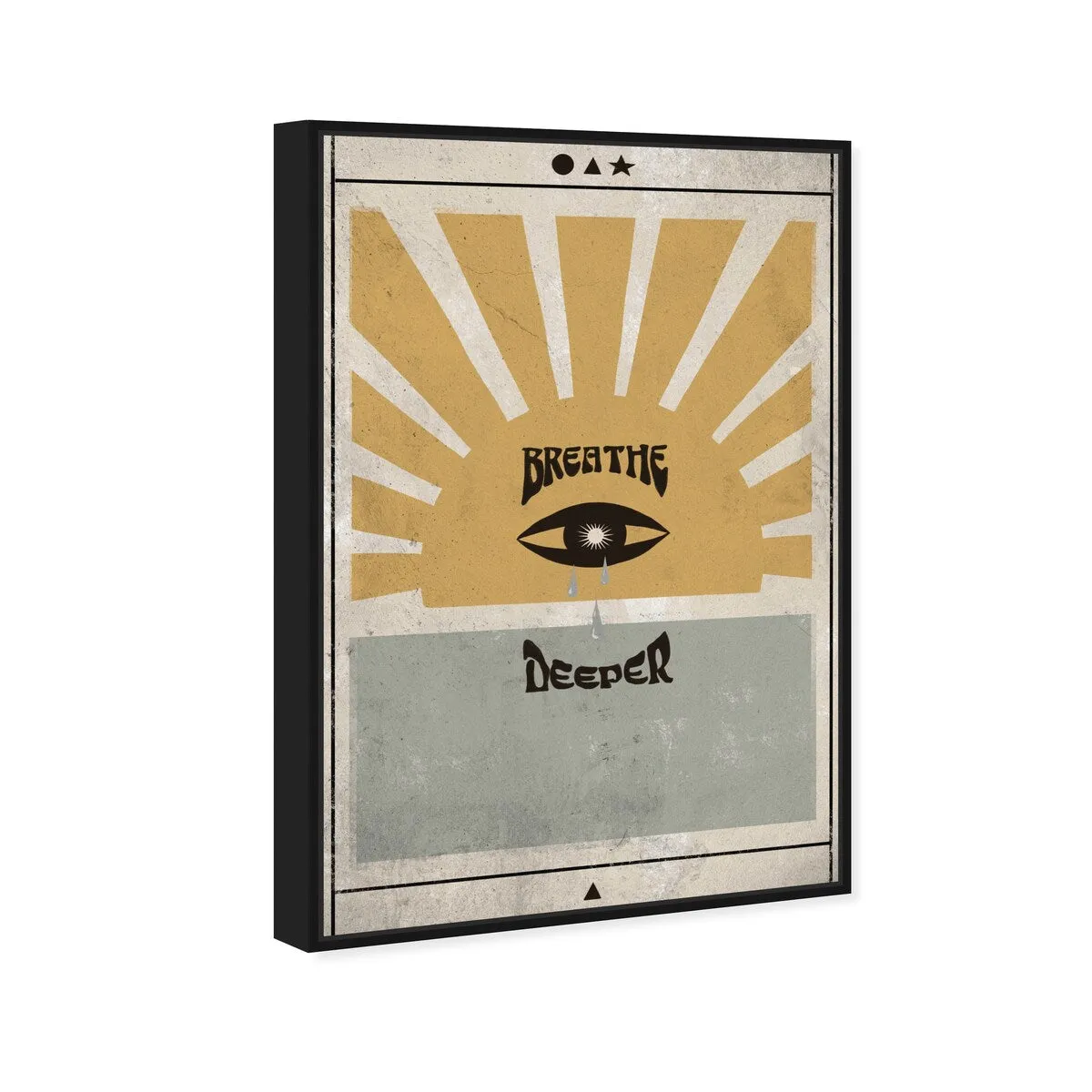 "Breathe Deeper", Breathe Evil Eye Inspiration Blue Framed Canvas Wall Art Print for Bedroom