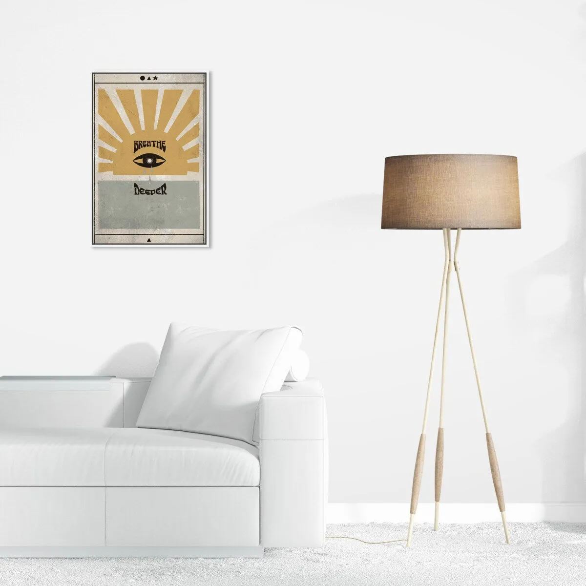 "Breathe Deeper", Breathe Evil Eye Inspiration Blue Framed Canvas Wall Art Print for Bedroom
