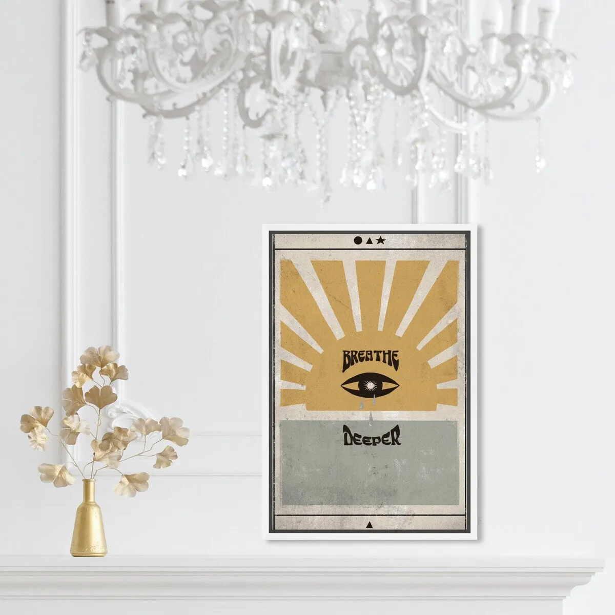 "Breathe Deeper", Breathe Evil Eye Inspiration Blue Framed Canvas Wall Art Print for Bedroom