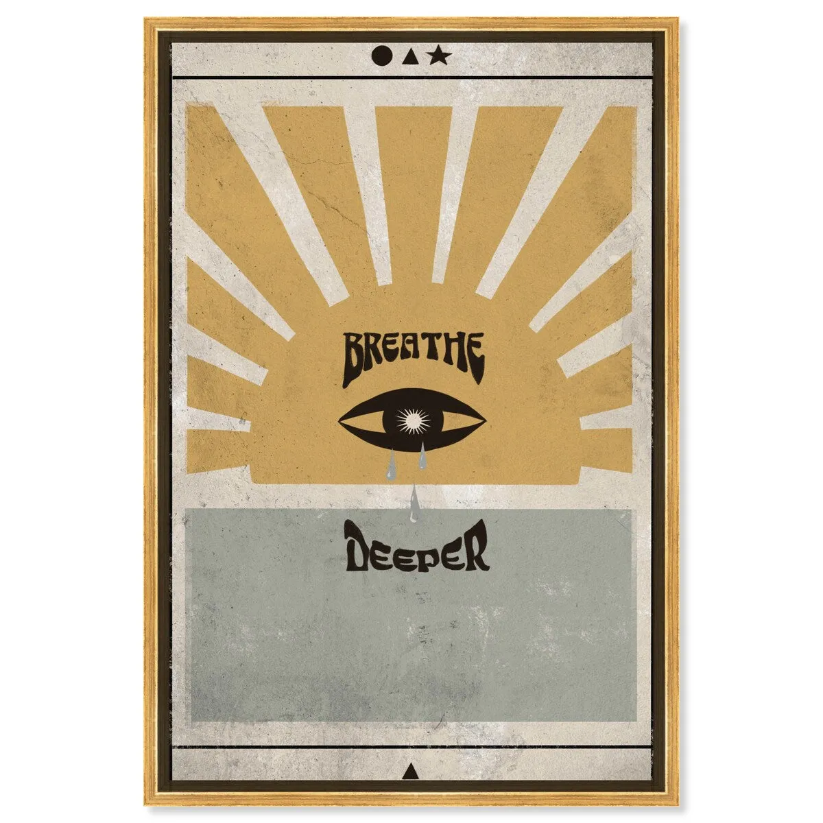 "Breathe Deeper", Breathe Evil Eye Inspiration Blue Framed Canvas Wall Art Print for Bedroom