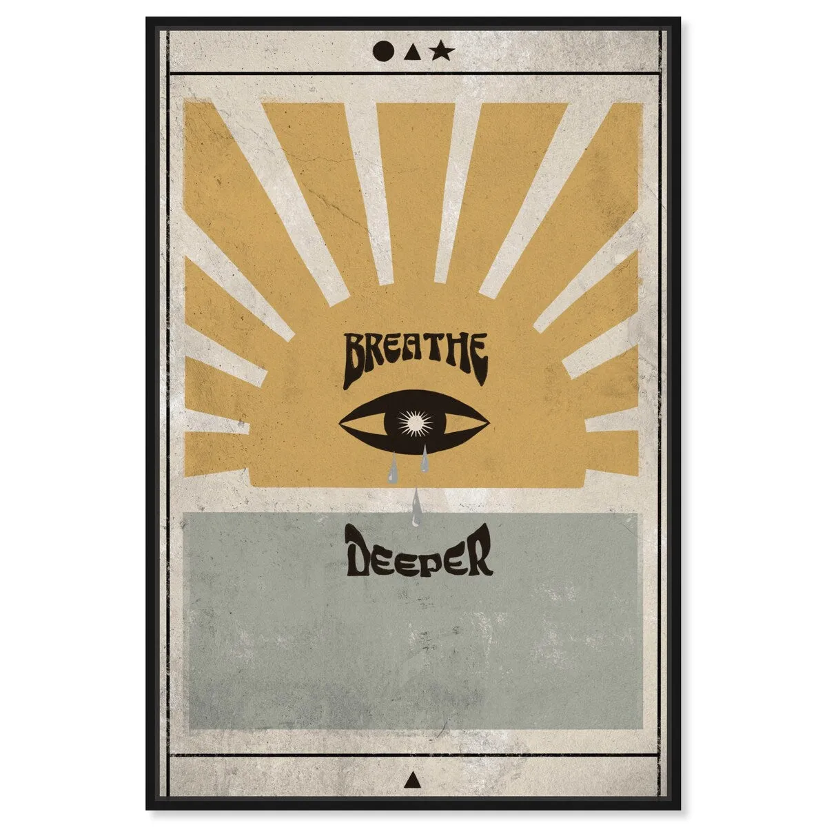 "Breathe Deeper", Breathe Evil Eye Inspiration Blue Framed Canvas Wall Art Print for Bedroom