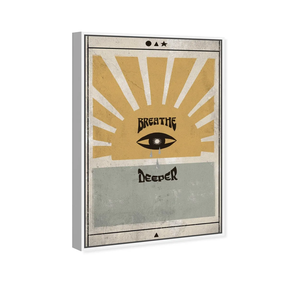 "Breathe Deeper", Breathe Evil Eye Inspiration Blue Framed Canvas Wall Art Print for Bedroom