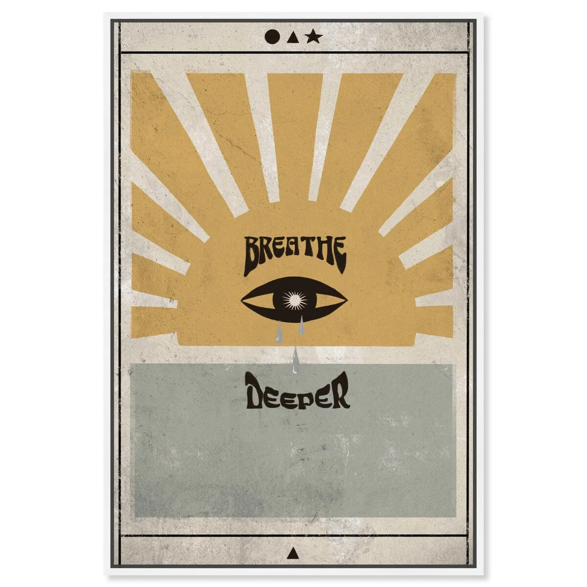 "Breathe Deeper", Breathe Evil Eye Inspiration Blue Framed Canvas Wall Art Print for Bedroom