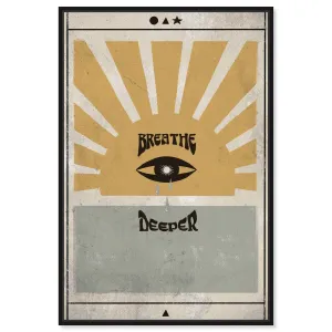 "Breathe Deeper", Breathe Evil Eye Inspiration Blue Framed Canvas Wall Art Print for Bedroom