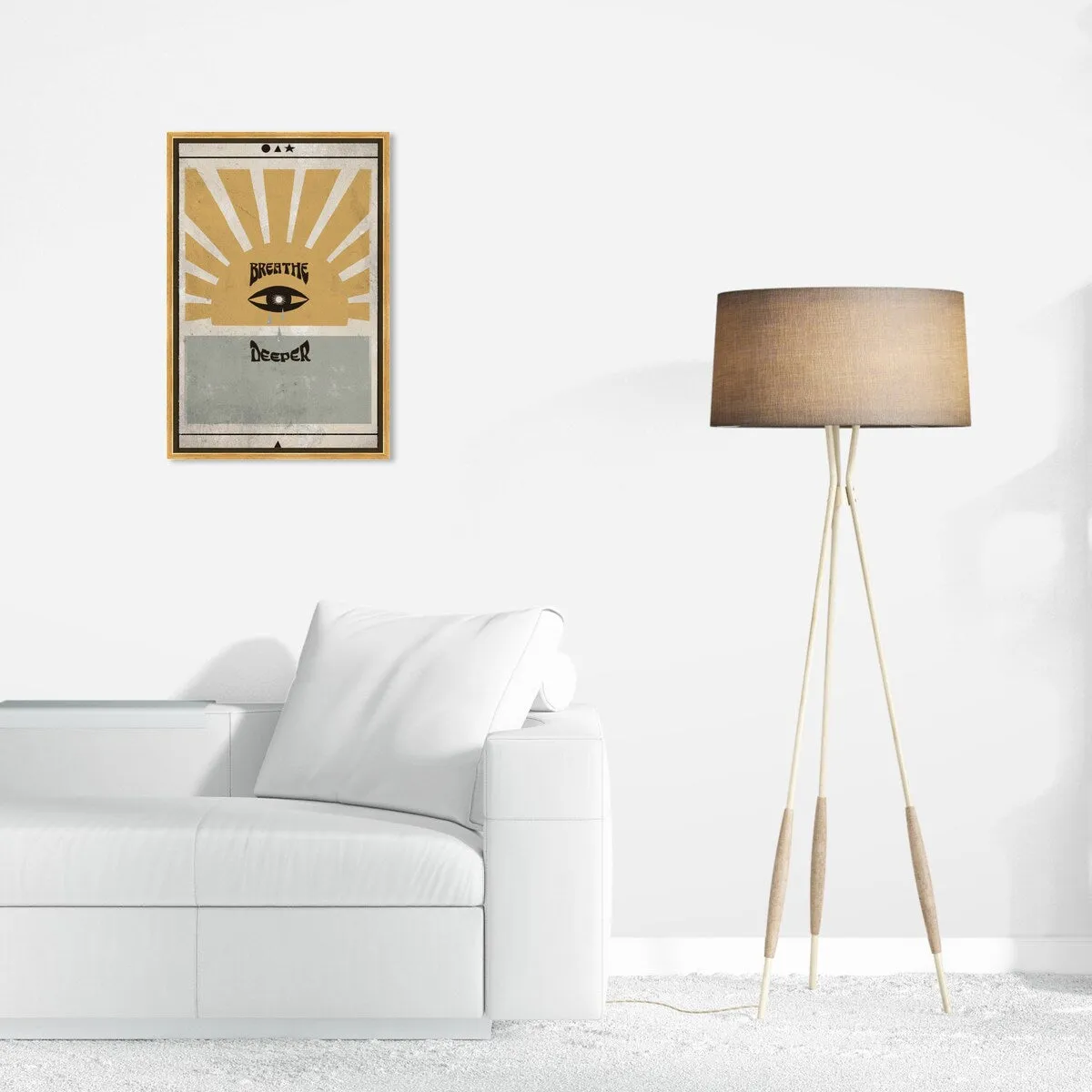 "Breathe Deeper", Breathe Evil Eye Inspiration Blue Framed Canvas Wall Art Print for Bedroom
