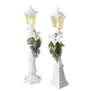 Raz Imports 2022 Tartan Tidings 19.25" Lighted White Lamppost, Asst Of 2