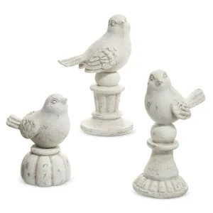 Raz Imports 2024 European Style 7" Concrete Birds On Pedestals, Set of 3