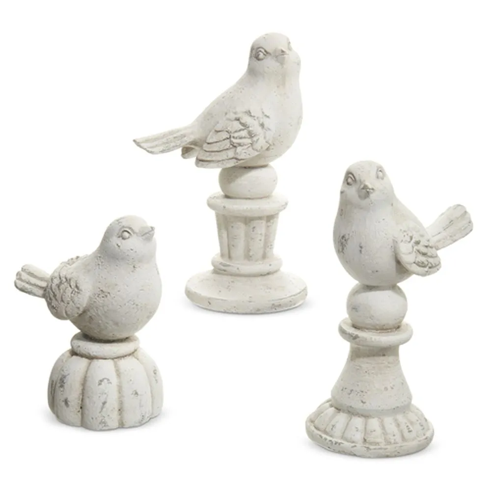 Raz Imports 2024 European Style 7" Concrete Birds On Pedestals, Set of 3