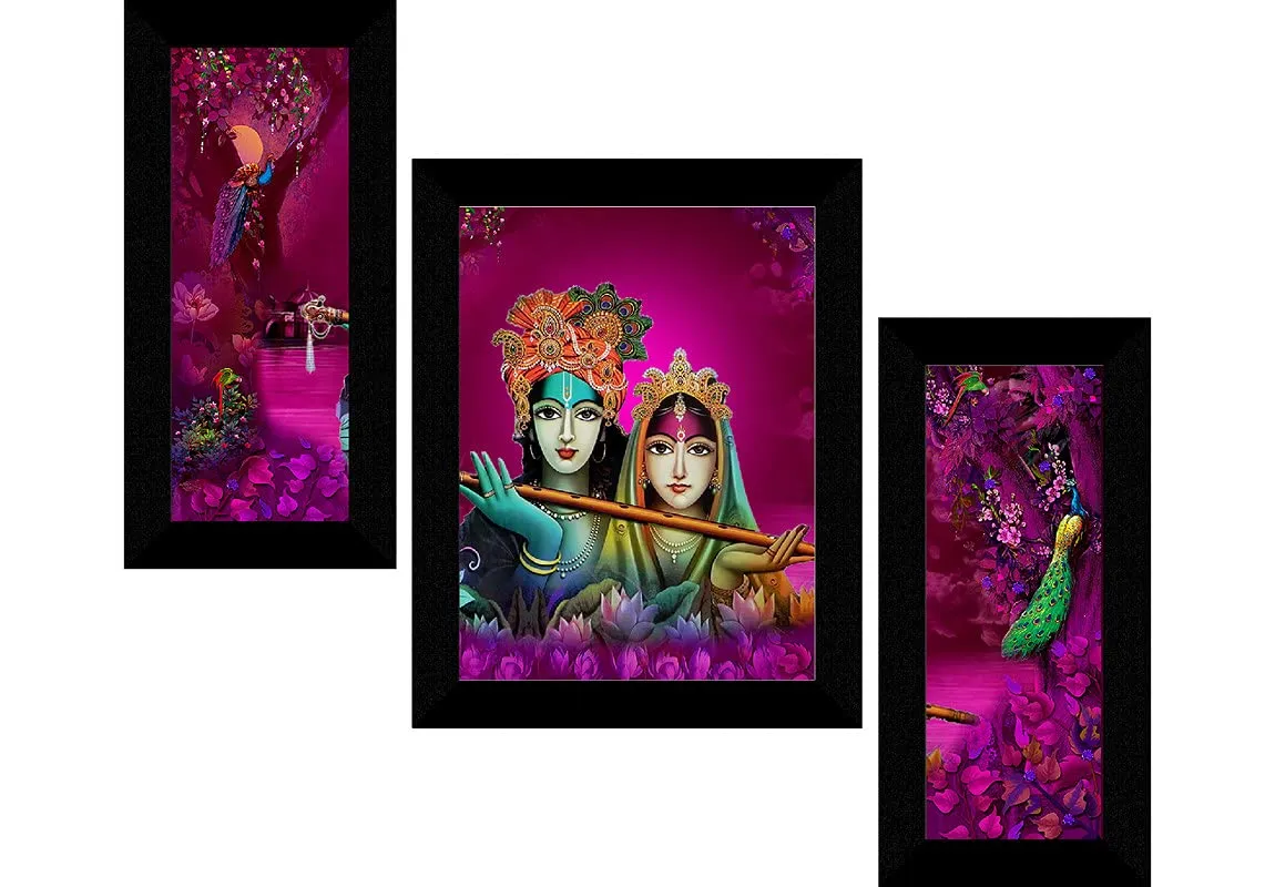 SAF paintings Set of 3 Radha Krishna modern art UV Textured Wall painting for Home Decoration Gift Item 13.5 inch X 22.5 inch SANFS31609