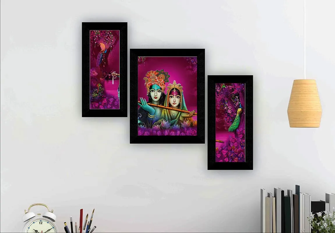 SAF paintings Set of 3 Radha Krishna modern art UV Textured Wall painting for Home Decoration Gift Item 13.5 inch X 22.5 inch SANFS31609