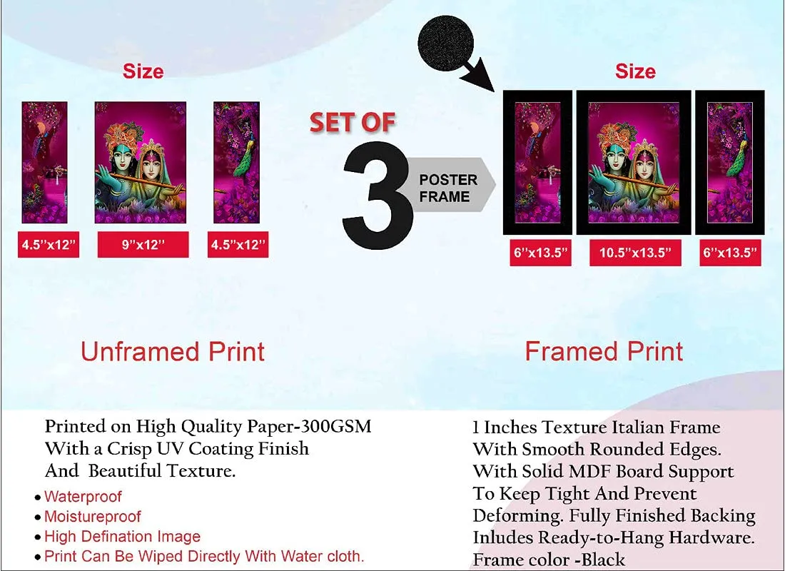 SAF paintings Set of 3 Radha Krishna modern art UV Textured Wall painting for Home Decoration Gift Item 13.5 inch X 22.5 inch SANFS31609