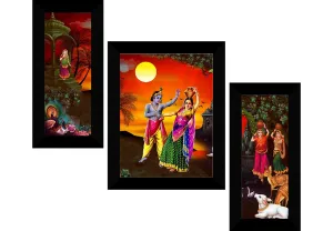 SAF paintings Set of 3 Radha Krishna modern art UV Textured Wall painting for Home Decoration Gift Item 13.5 inch X 22.5 inch SANFS31610