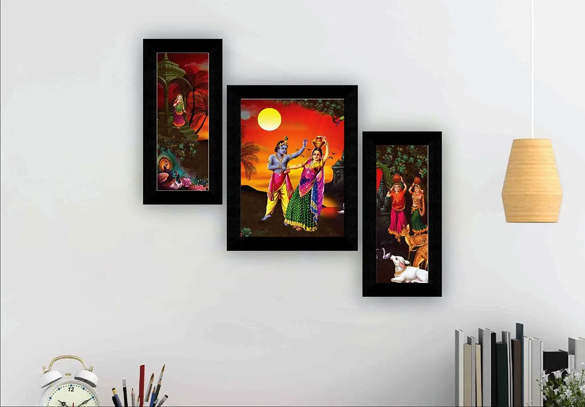 SAF paintings Set of 3 Radha Krishna modern art UV Textured Wall painting for Home Decoration Gift Item 13.5 inch X 22.5 inch SANFS31610
