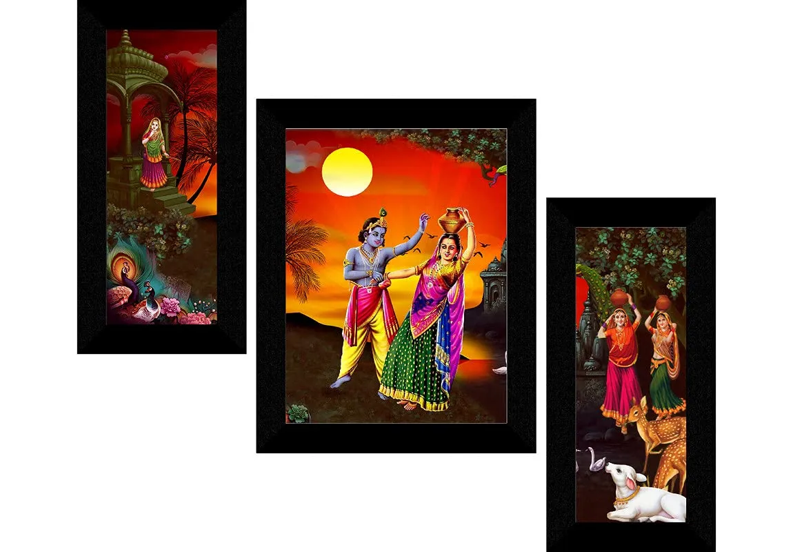 SAF paintings Set of 3 Radha Krishna modern art UV Textured Wall painting for Home Decoration Gift Item 13.5 inch X 22.5 inch SANFS31610