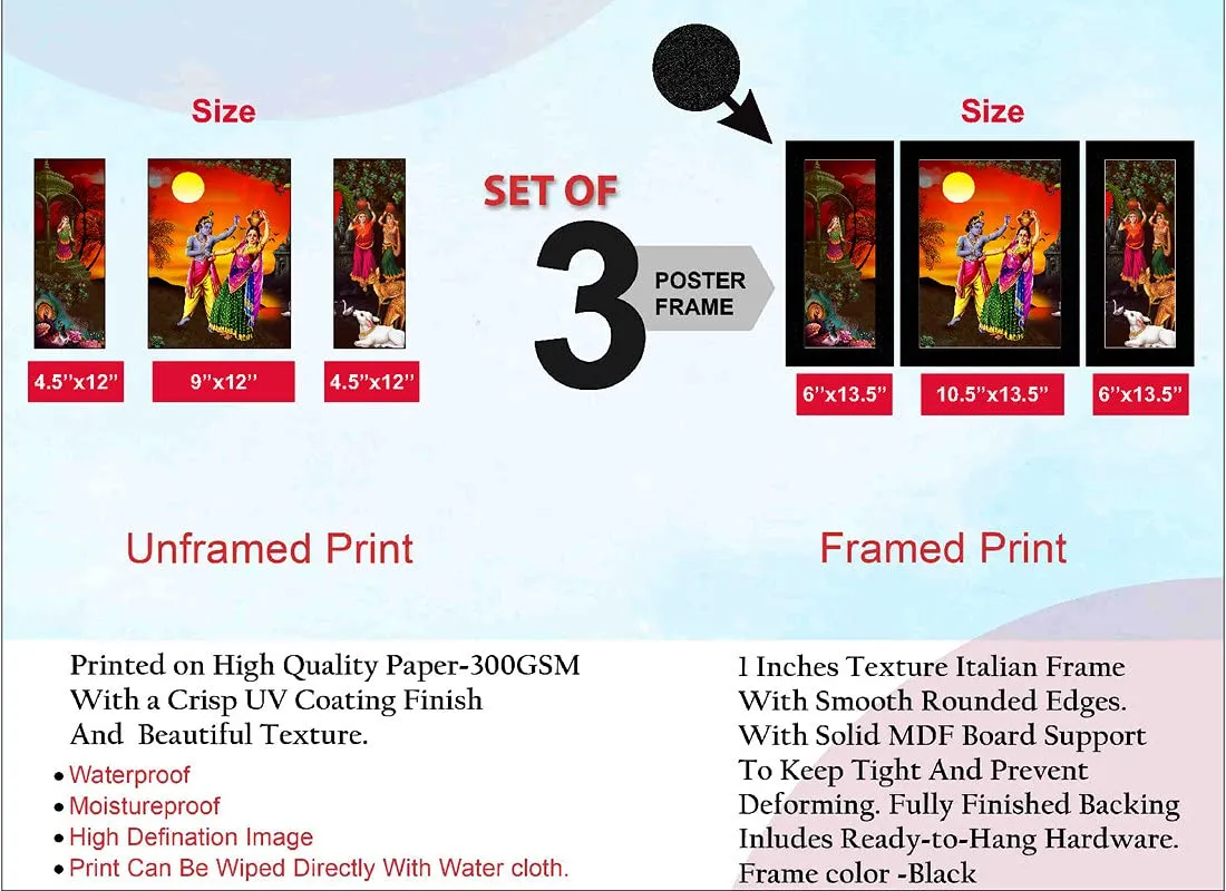 SAF paintings Set of 3 Radha Krishna modern art UV Textured Wall painting for Home Decoration Gift Item 13.5 inch X 22.5 inch SANFS31610