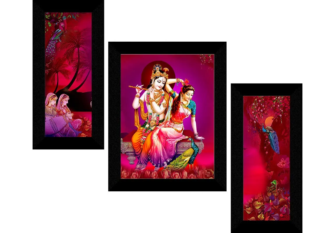 SAF paintings Set of 3 Radha Krishna modern art UV Textured Wall painting for Home Decoration Gift Item 13.5 inch X 22.5 inch SANFS31642