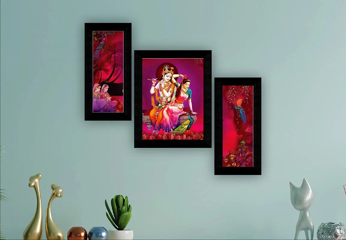 SAF paintings Set of 3 Radha Krishna modern art UV Textured Wall painting for Home Decoration Gift Item 13.5 inch X 22.5 inch SANFS31642