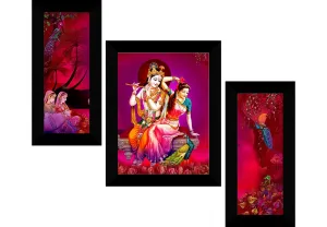 SAF paintings Set of 3 Radha Krishna modern art UV Textured Wall painting for Home Decoration Gift Item 13.5 inch X 22.5 inch SANFS31642