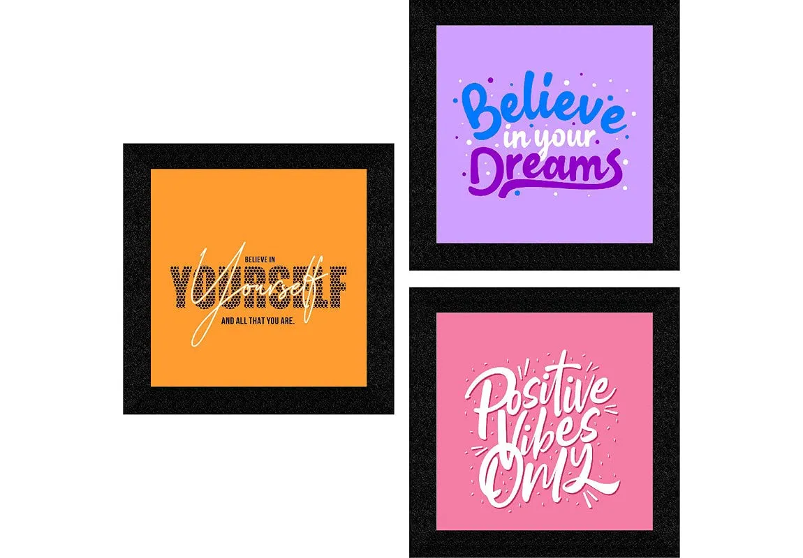 SAF Set of 4 Work Hard Dream Big Motivational UV Coated Home Decorative Gift Item & Engineered Wood Flowers Framed Painting, Multicolour, UV Textured, 10 Inch X 10 Inch SANFQT31427